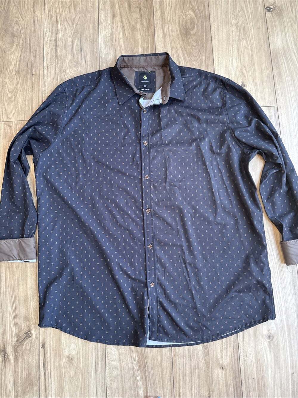 Craft & Flow Shirt Black Geometric Print Rolled Long Sleeve Stretch Size 3XL